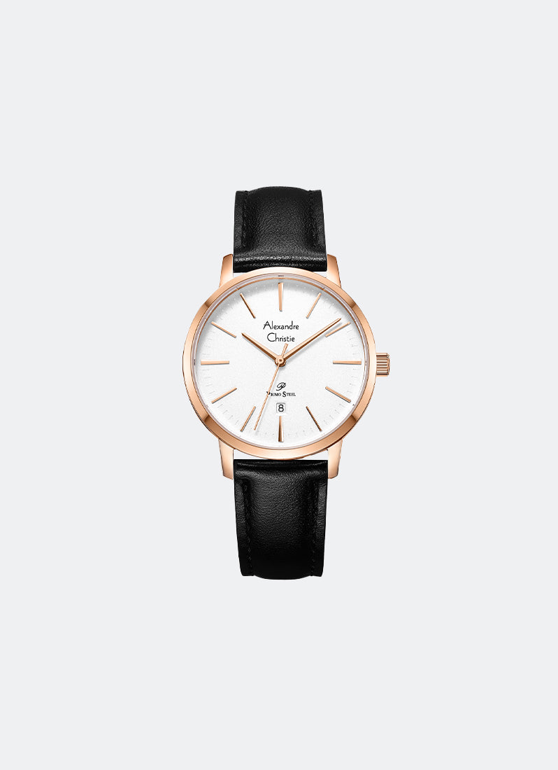 Primo Steel Women White Dial Rose Gold Stainless Steel Black Leather - 33mm AC1028LDLRGSL