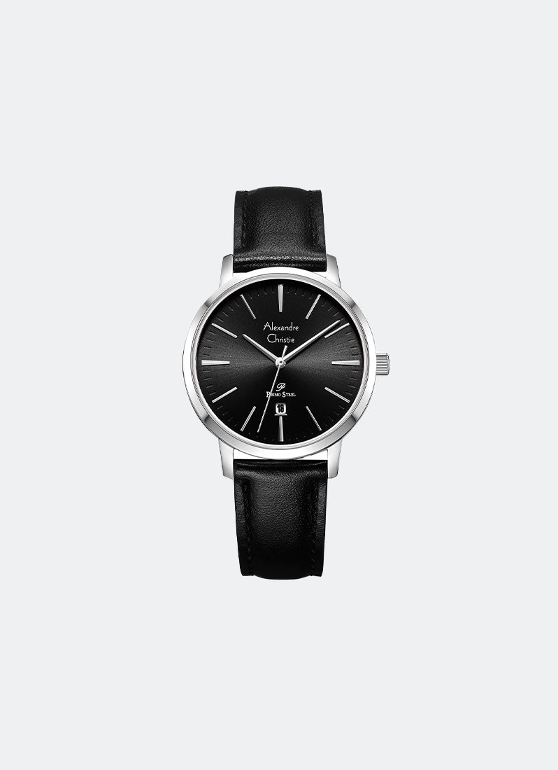 Primo Steel Women Black Dial Silver Stainless Steel Black Leather - 33mm AC1028LDLSSBA