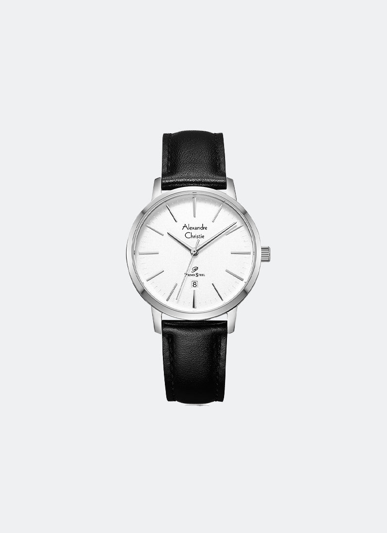 Primo Steel Women White Dial Silver Stainless Steel Black Leather - 33mm AC1028LDLSSSL