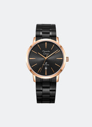 Primo Steel Men Black Dial Rose Gold Stainless Steel Black Leather - 41mmAC1028MDBBRBA