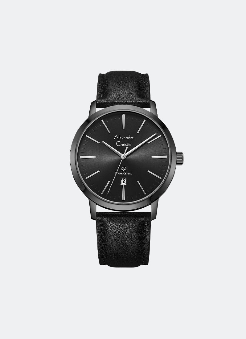 Primo Steel Men Black Dial Black Stainless Steel Black Leather - 41mm AC1028MDLIPBA