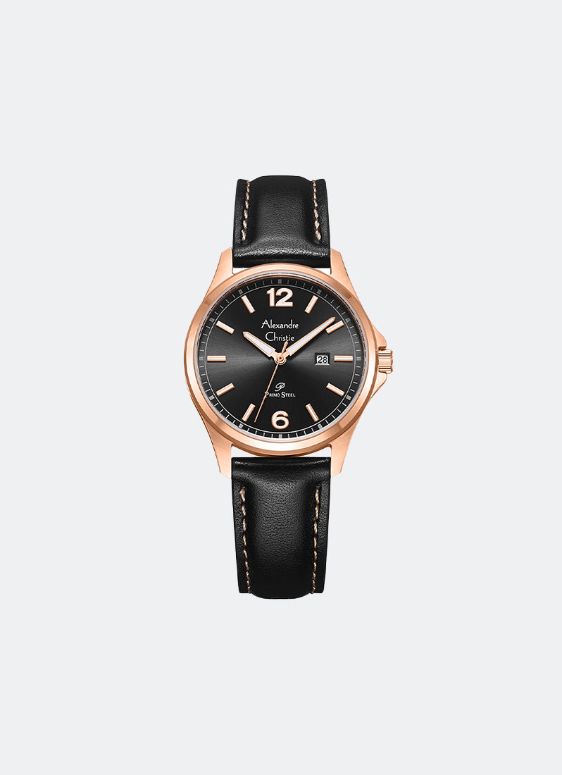Primo Steel Women Black Dial Rose Gold Stainless Steel Black Leather - 32mm AC1029LDLRGBA