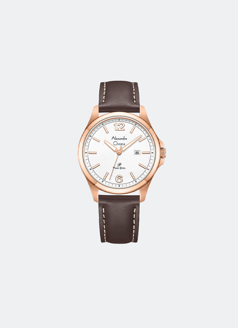Primo Steel Women White Dial Rose Gold Stainless Steel Brown Leather - 32mm AC1029LDLRGSL