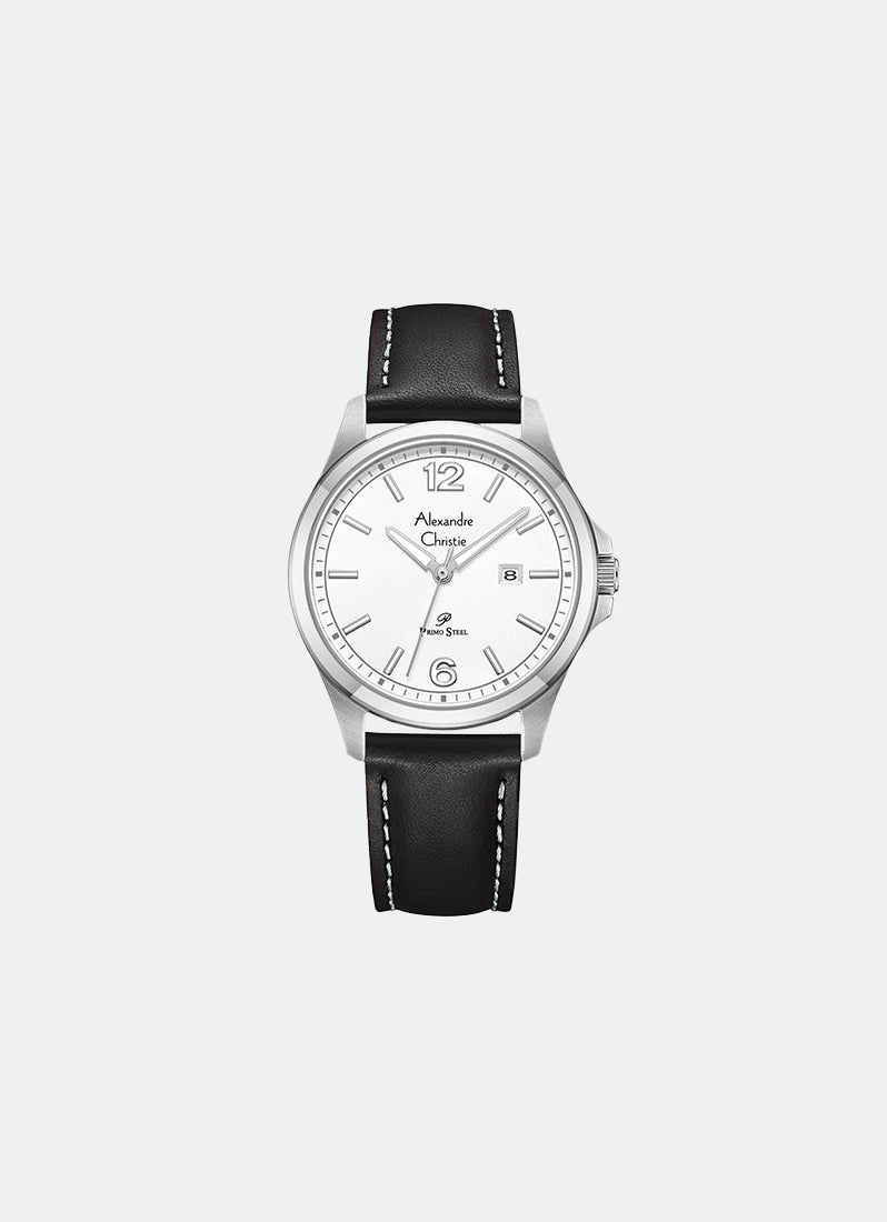 Primo Steel Women White Dial Silver Stainless Steel Black Leather - 32mm AC1029LDLSSSL