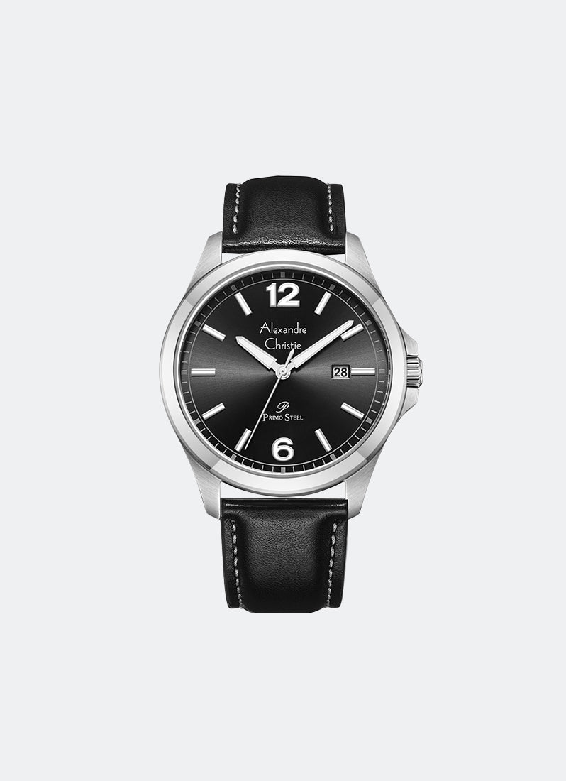 Primo Steel Men Black Dial Silver Stainless Steel Black Leather - 40mm AC1029MDLSSBA