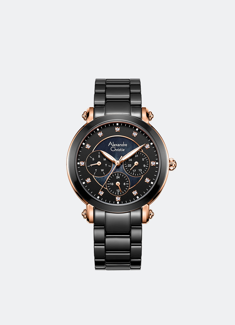 Alexandre Christie Passion Boyfriend Multifunction Band Rose gold Black Dial 38mm - AC2377BFBRGBA