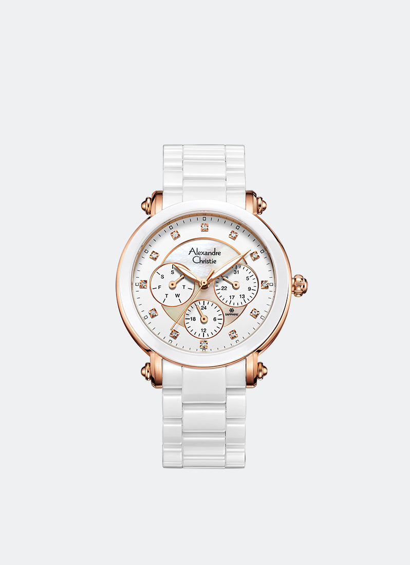 Alexandre Christie Passion Boyfriend Multifunction Band Rose gold White Mother of Pearl Dial 38mm - AC2377BFBRGSL