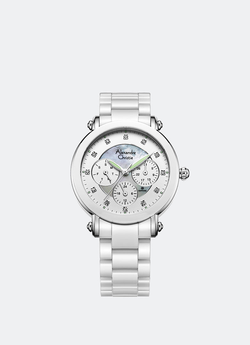 Alexandre Christie Passion Boyfriend Multifunction Band Silver White Mother of Pearl Dial 38mm - AC2377BFBSSSL