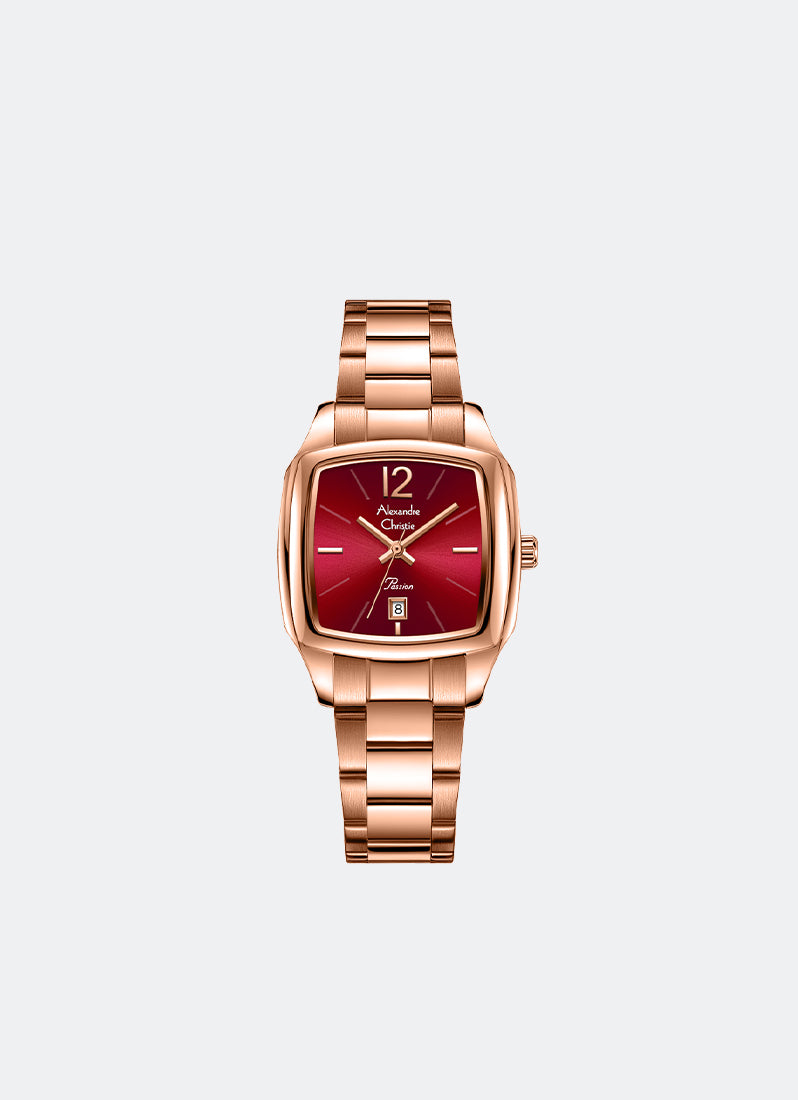 Ladies Passion Ladies Band Date Rose Gold Red Dial 29 x 37mm - AC2454LDBRGRE