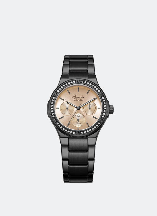 Alexandre Christie Passion Boyfriend Multifunction Band Black Gold Sunray Dial 35mm - AC2A59BFBIGRG