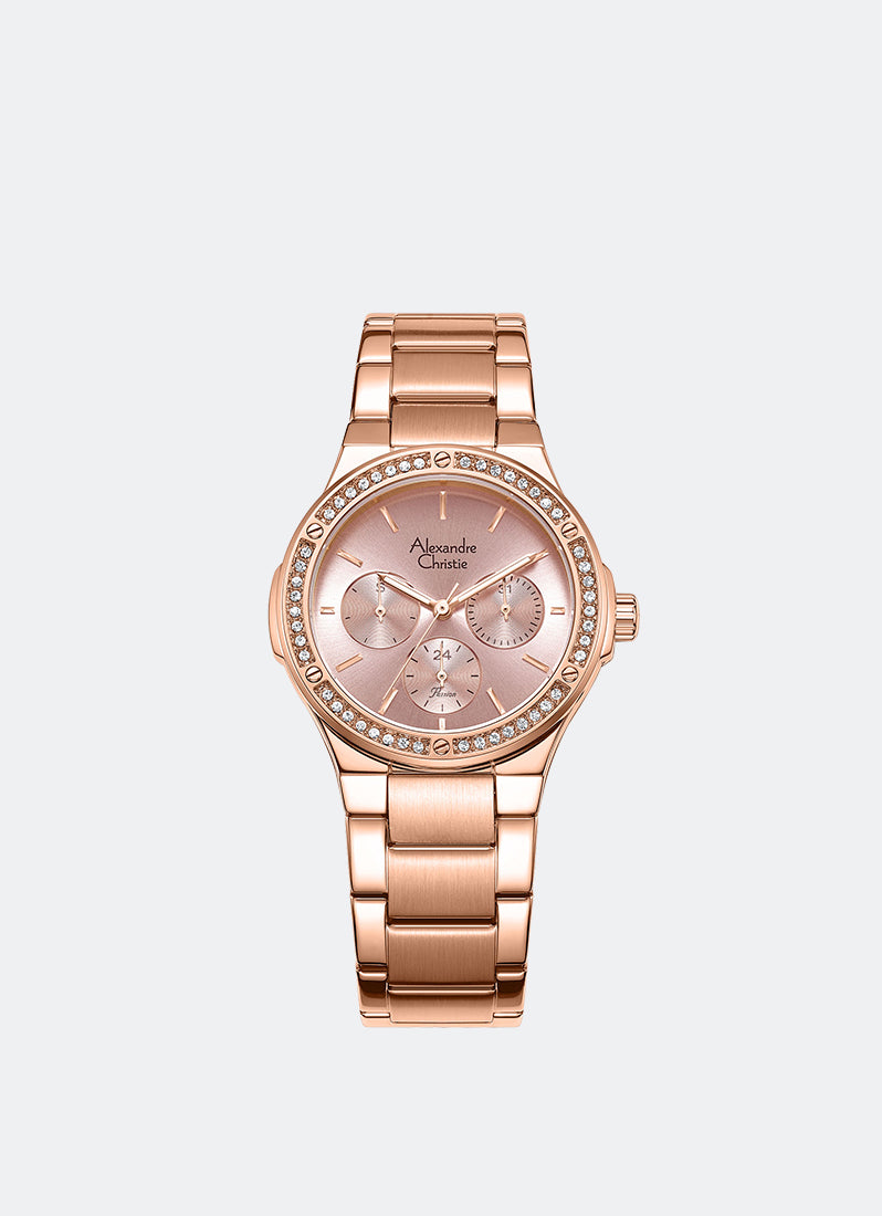 Alexandre Christie Passion Boyfriend Multifunction Band Rose gold Blush Sunray Dial 35mm - AC2A59BFBRGPN