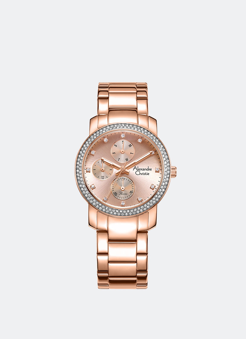 Alexandre Christie Passion Boyfriend Multifunction Band Rose gold Rose Gold Sunray Dial 34mm - AC2A61BFBRGRG