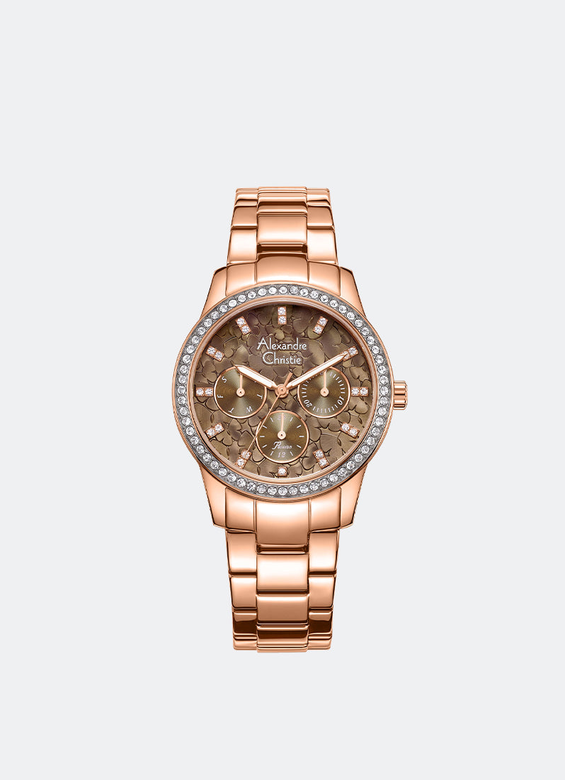 Alexandre Christie Passion Boyfriend Multifunction Band Rose gold Brown Dial 36mm - AC2A65BFBRGBO