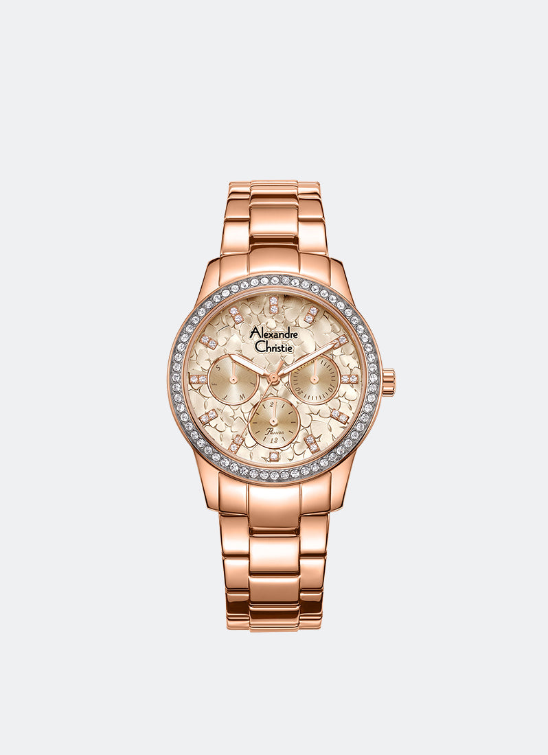 Alexandre Christie Passion Boyfriend Multifunction Band Rose gold Gold Dial 36mm - AC2A65BFBRGRG