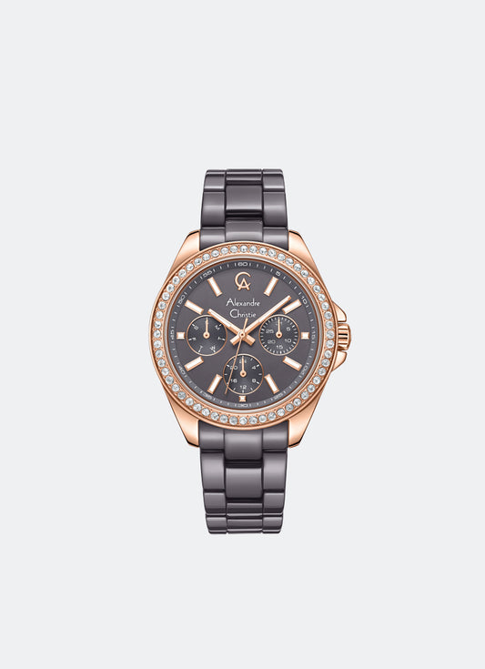 Alexandre Christie Passion Boyfriend Multifunction Band Rose Gold Grey Dial 34mm - AC2A74BFBRGGR