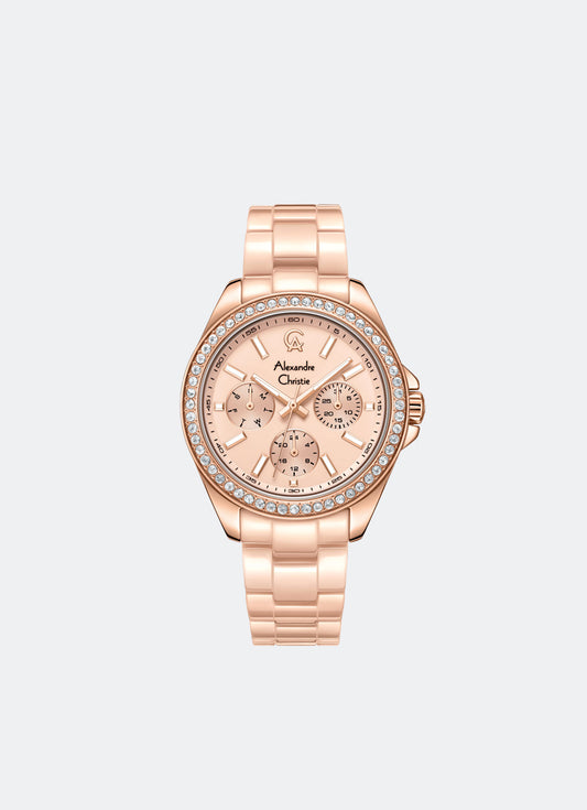 Alexandre Christie Passion Boyfriend Multifunction Band Rose Gold Rose Gold Dial 34mm - AC2A74BFBRGPN