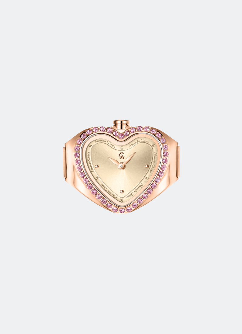 Ring Watch Ladies Heart-shaped Rose Gold Gold Dial 20mm - AC2B05LHBRGLN