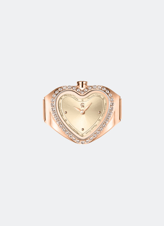 Ring Watch Ladies Heart-shaped Rose Gold Gold Dial 20mm - AC2B05LHBRGLNPE