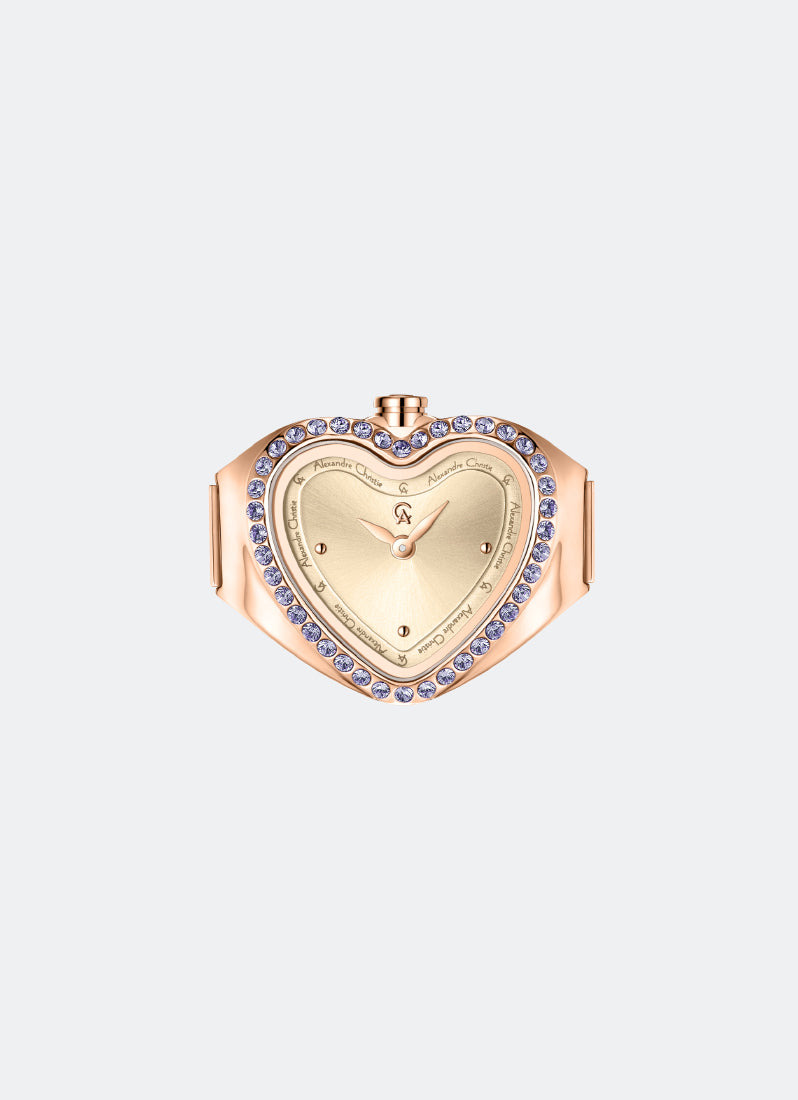 Ring Watch Ladies Heart-shaped Rose Gold Gold Dial 20mm - AC2B05LHBRGLNPU