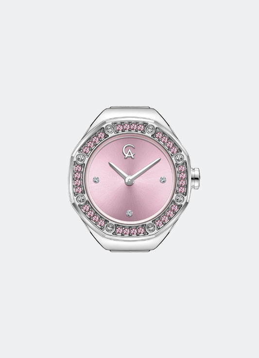 Ring Watch Ladies Oak-shaped Silver Blush Dial 20mm - AC2B06LHBSSPN