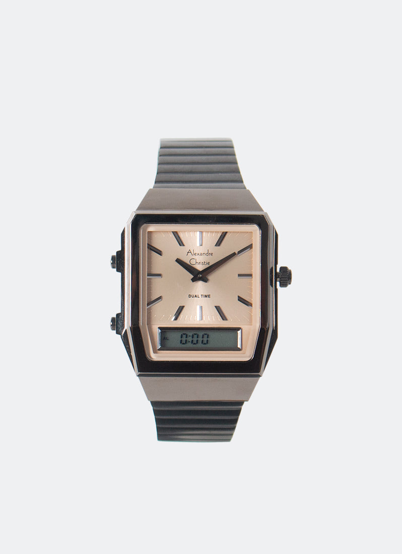 AC DiGi Ladies Band Analog Digital Black Gold Dial 34mm - AC2B37LHBIGLO