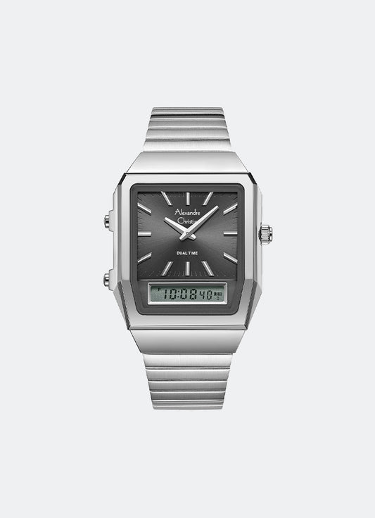 AC DiGi Ladies Band Analog Digital Silver Black Dial 34mm - AC2B37LHBSSDG