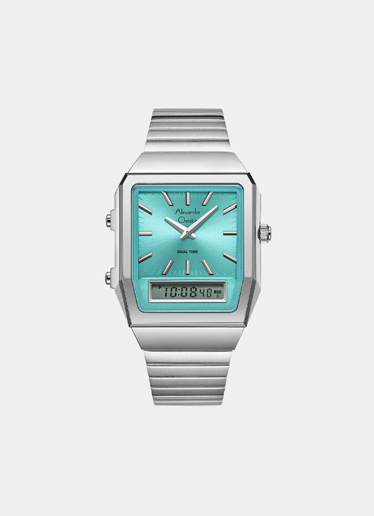 AC DiGi Ladies Band Analog Digital Silver Turquoise Dial 34mm - AC2B37LHBSSLB