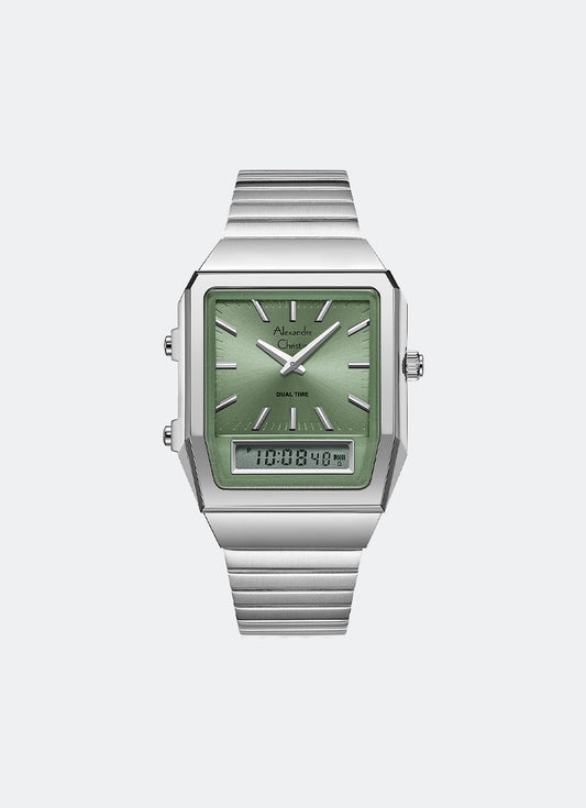 AC DiGi Ladies Band Analog Digital Silver Green Dial 34mm - AC2B37LHBSSLE