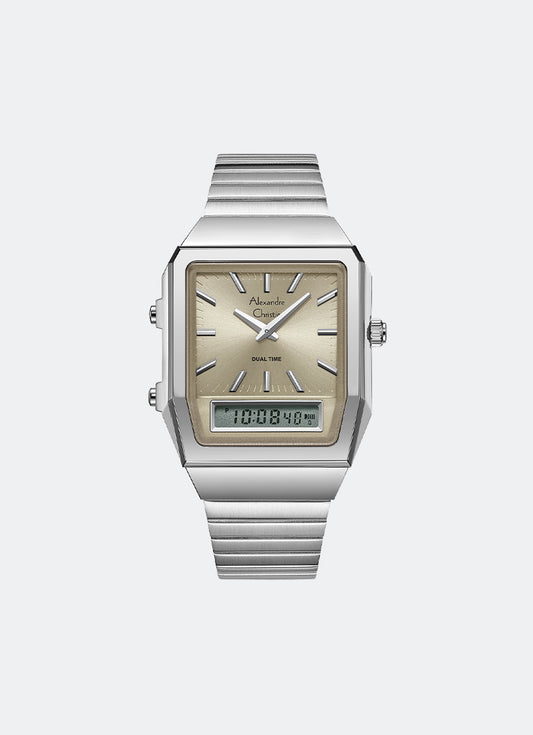 AC DiGi Ladies Band Analog Digital Silver Gold Dial 34mm - AC2B37LHBSSLO