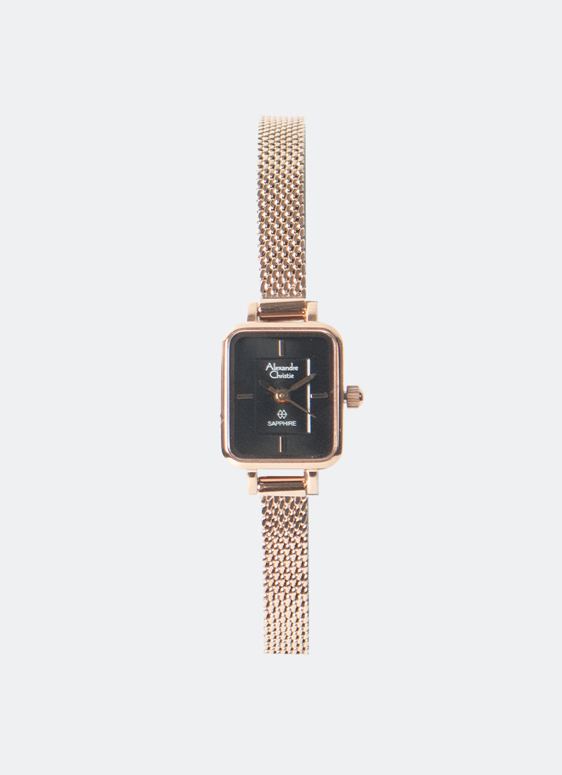 Mini Petite Sapphire Ladies Band Quartz Rose Gold Black Dial 15.5 x 24.2mm AC2B38LHBRGBA