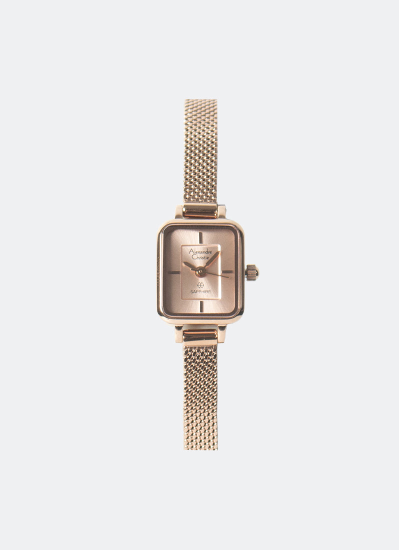 Jam Tangan Alexander Christie Mini Petite Sapphire Ladies Band Quartz Rose Gold Light Brown Dial