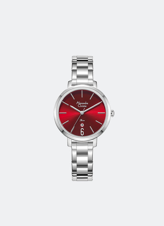 Ladies Passion Ladies Band Date Silver Red Dial 32mm - AC2B61LDBSSRE