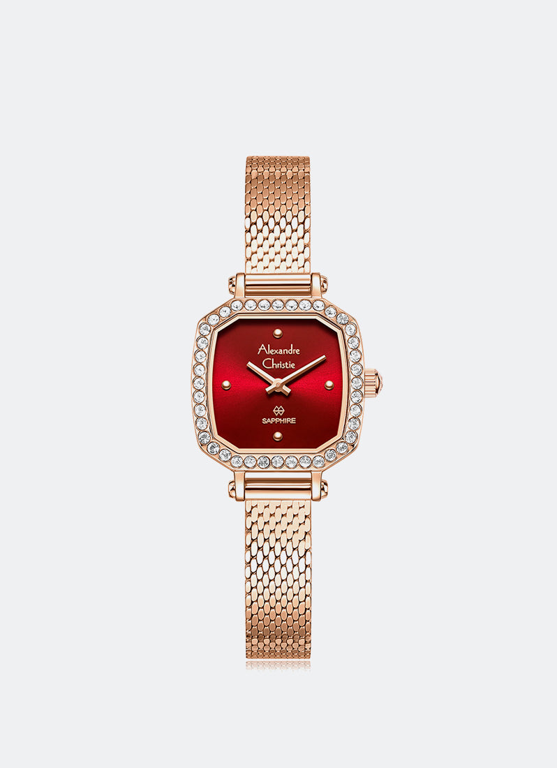 Alexander Christie Passion Ladies Band Quartz Rose Gold Red Dial