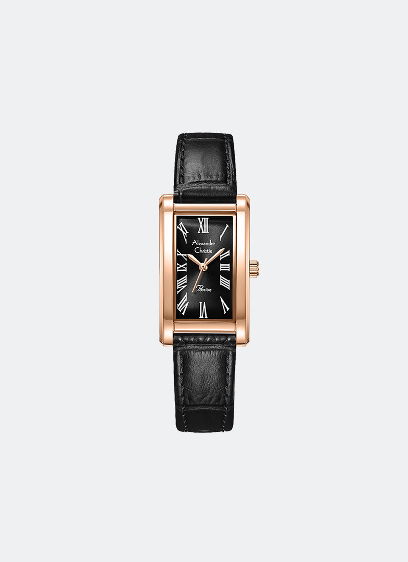 Passion Ladies Black Dial Rose Gold Stainless Steel Black Leather - 20mm x 35mm AC2B94LHLRGBA