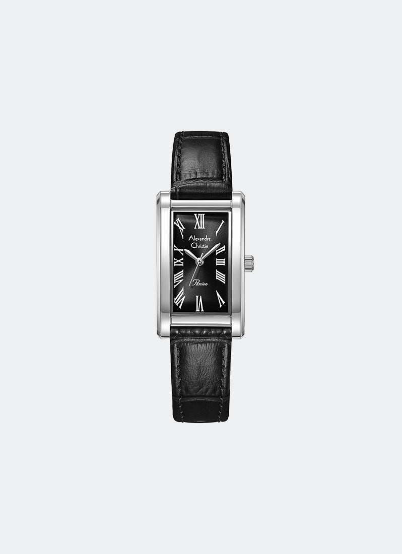 Passion Ladies Black Dial Silver Stainless Steel Black Leather - 20mm x 35mm AC2B94LHLSSBA