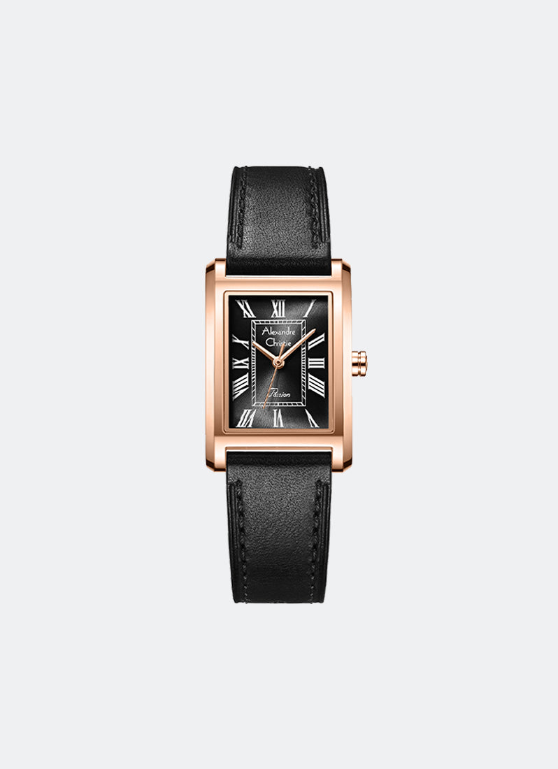 Passion Ladies Black Dial Rose Gold Stainless Steel Black Genuine Leather - 22.5mm x 33mm AC2B98LHLRGBA