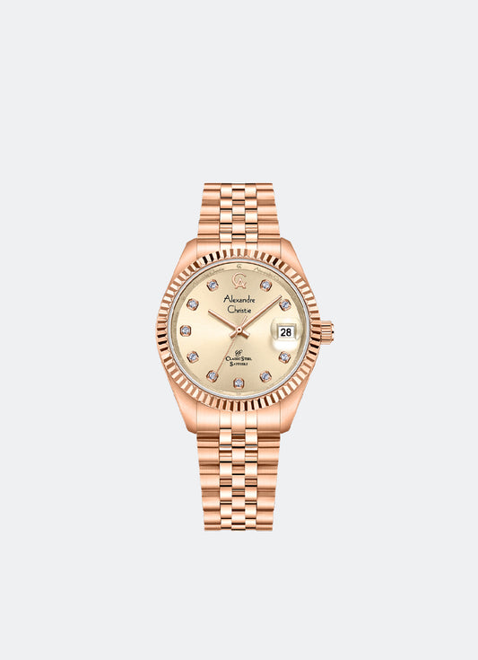 Passion Ladies Date Band Rose Gold Gold Dial 32mm - AC5013LDBRGLN