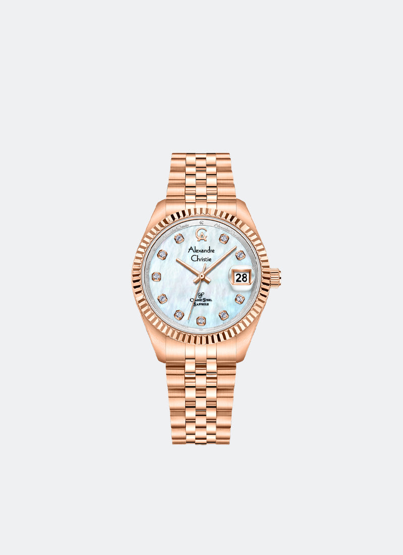 Passion Ladies Date Band Rose Gold Silver Dial 32mm - AC5013LDBRGMS