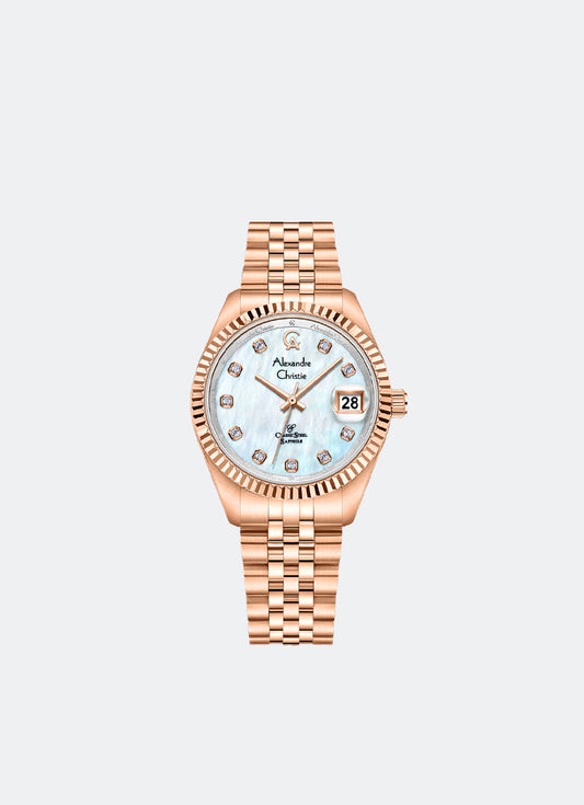 Passion Ladies Date Band Rose Gold Silver Dial 32mm - AC5013LDBRGMS