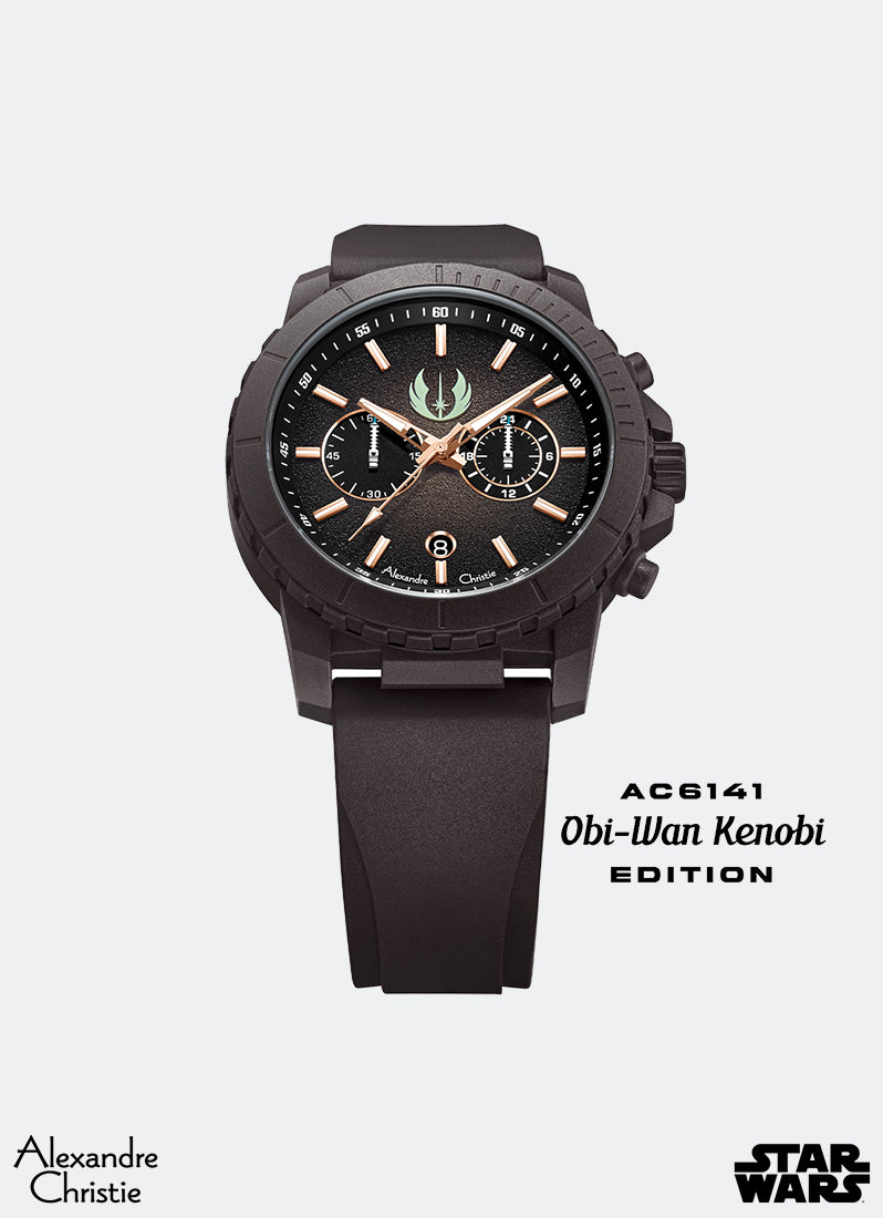 Star Wars Obi-Wan Kenobi Limited Edition Gift Set Chronograph Men Black with Rose Gold & Green Accents Black Eco Ceramic Black Premium Rubber - 43mm AC6141MCROB1