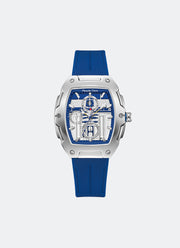Jam tangan Alexandre Christie Star Wars R2-D2 edisi terbatas dengan dial perak dan biru serta tali karet biru
