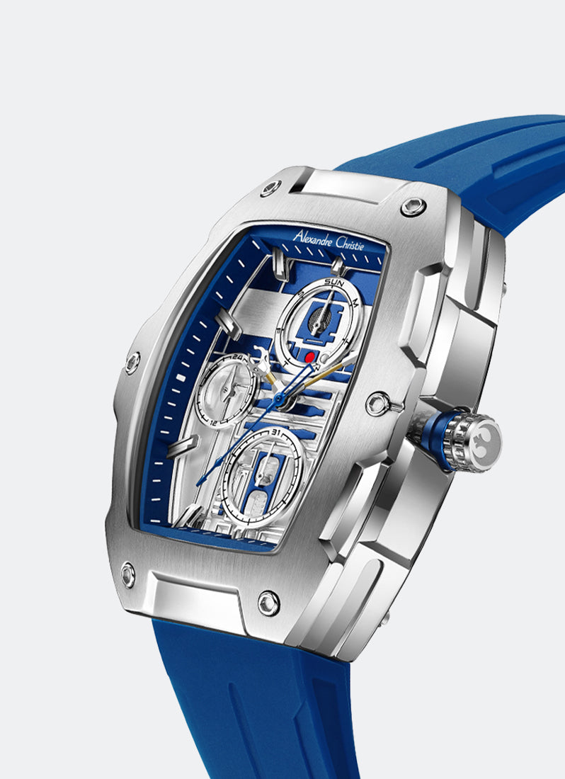 Star Wars R2-D2 Limited Edition Boyfriend Silver & Blue Dial Silver Stainless Steel Blue Premium Rubber Polymer 33.5mm × 41mm AC6629BCRRD1