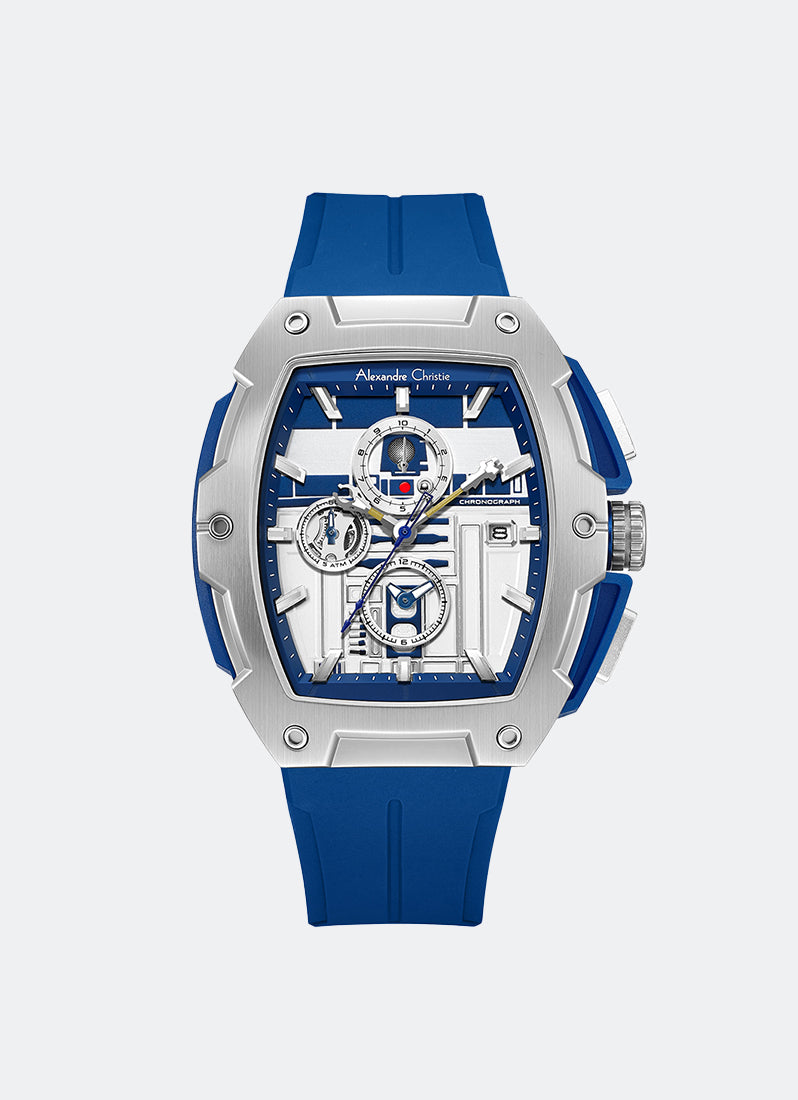 Star Wars R2-D2 Limited Edition Men Silver & Blue Dial Silver Stainless Steel Blue Premium Rubber Polymer 46mm x 49.5mm AC6629MCRRD1