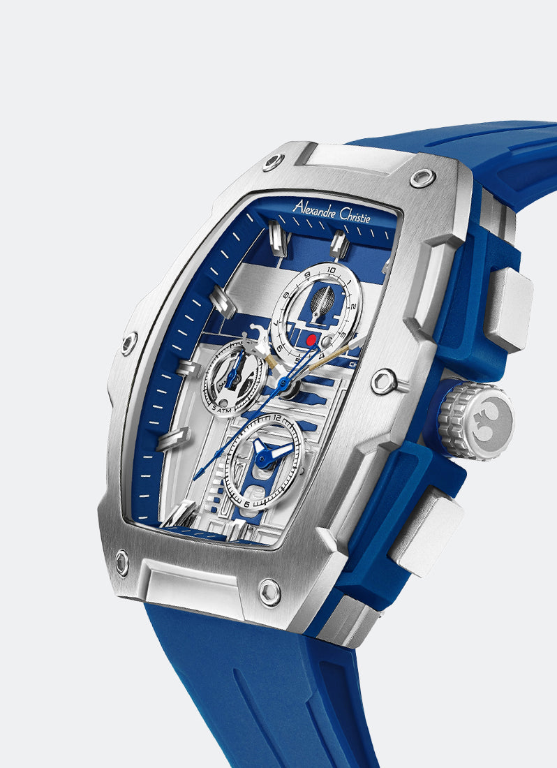 Star Wars R2-D2 Limited Edition Men Silver & Blue Dial Silver Stainless Steel Blue Premium Rubber Polymer 46mm x 49.5mm AC6629MCRRD1