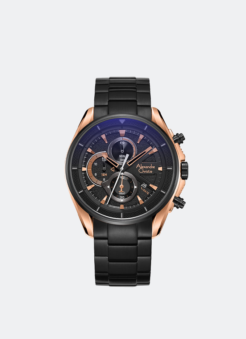 Sport Chrono Men Band Chronograph Rose Gold Black Dial 44mm - AC6662MCBBRBA