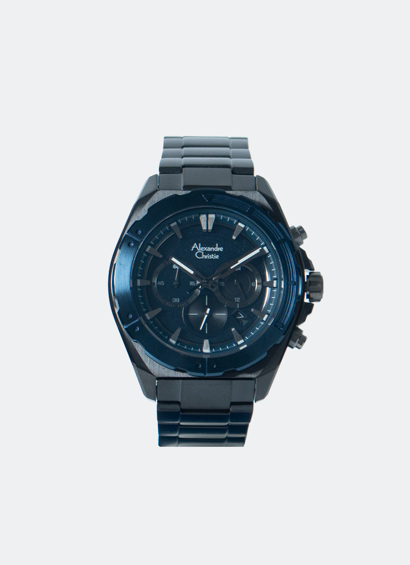 Chronograph Men Band Chronograph Black Blue Dial 44mm - AC6664MCBGUBU