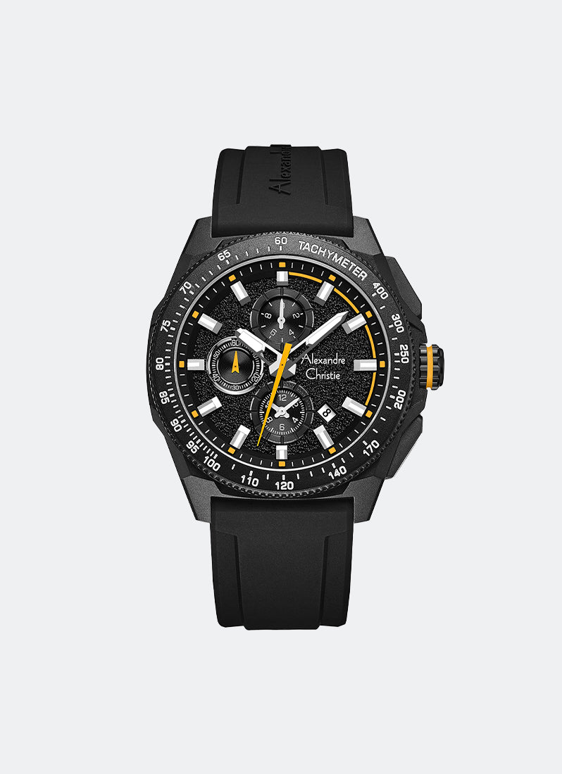 Chronograph Men Black Textured Dial Yellow & White Stainless Steel Black Rubber - 44mm AC6688MCRIPBAYL