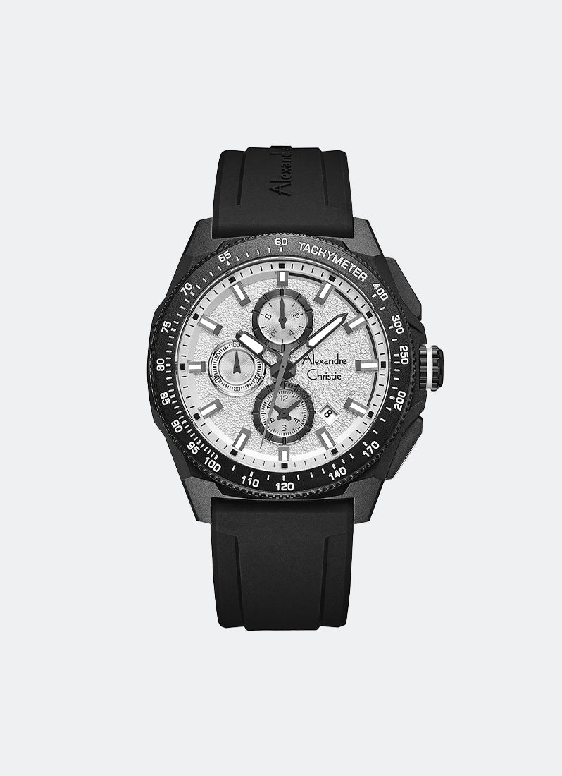 Chronograph Men Silver Textured Dial Stainless Steel Black Rubber - 44mm AC6688MCRIPSL
