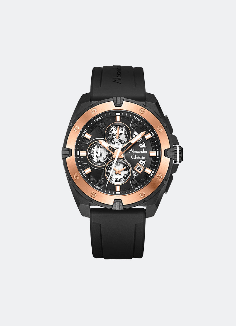 Chronograph Men Black Dial Rose Gold Stainless Steel Black Rubber - 44mm AC6693MCRBRBA