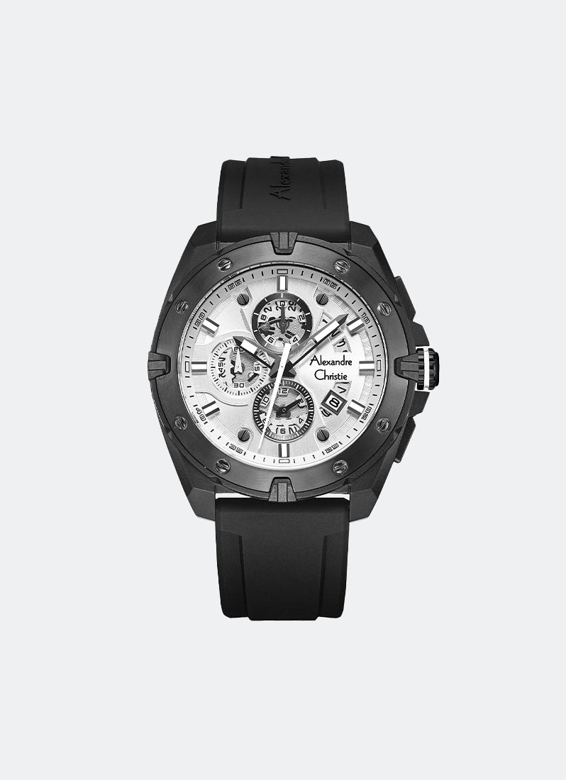 Chronograph Men Silver Dial Black Stainless Steel Black Rubber - 44mm AC6693MCREPSL